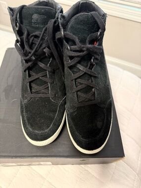 Sorel Women’s  Black Suede High-Top Sneakers  - Out N About Wedge